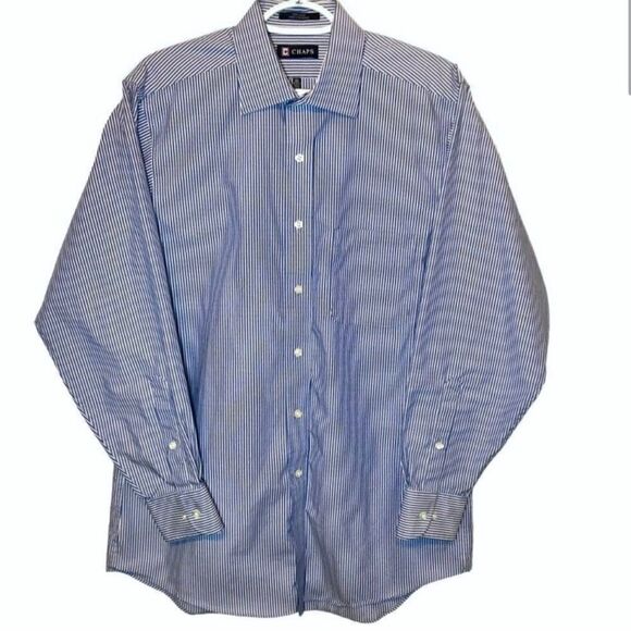Chaps by Ralph Lauren Striped Easy Care Poplin Dress Shirt in Blue/White Men’s M - Picture 2 of 8